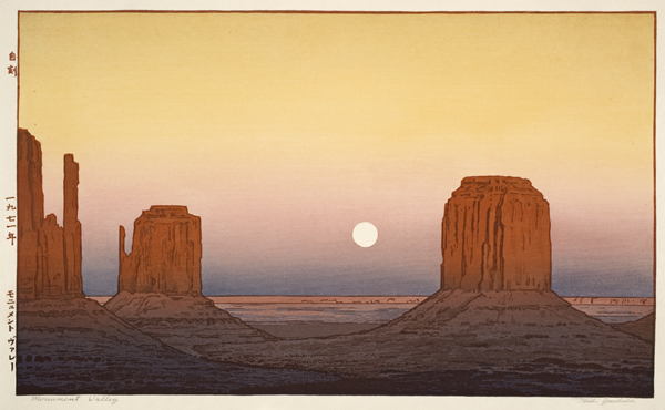 Yoshida Tōshi, Monument Valley, 1971, self-carved woodblock print, ink and color on paper; Gift from the Judith and Paul A. Falcigno Collection, 2010.105