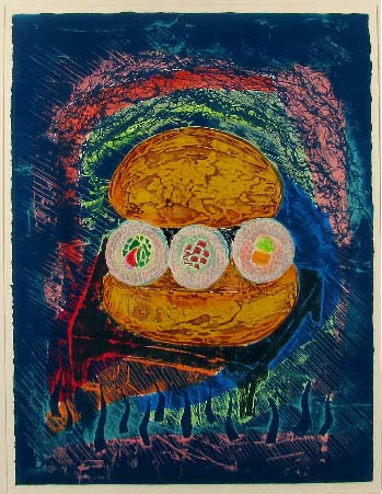 Majima, Ryoichi (Japanese, b. 1947), <em>The Food</em>, 1987, ed.7/18, collagraph, 30.25 x 23.375 inches (image and sheet), Gift of Majima Ryoichi via The Wise Collection, Gift of The Wise Collection, Joanne and Douglas Wise, 2011.383
