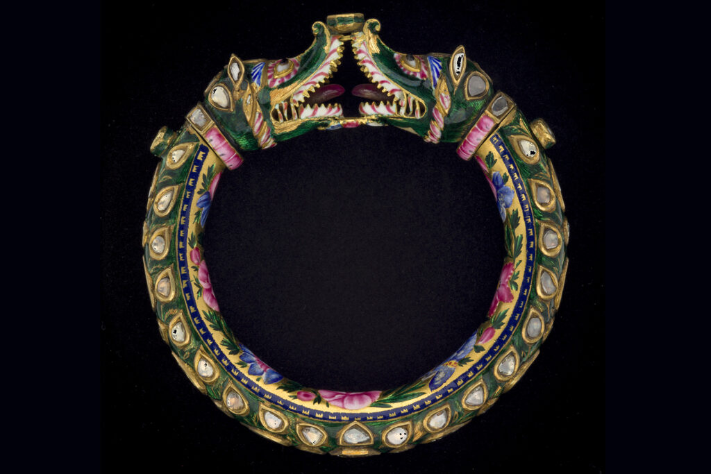 Varanasi, Uttar Pradesh, India, Makara-Head Bracelet (Kada), early 1700s, gold, enamel, ruby, diamond