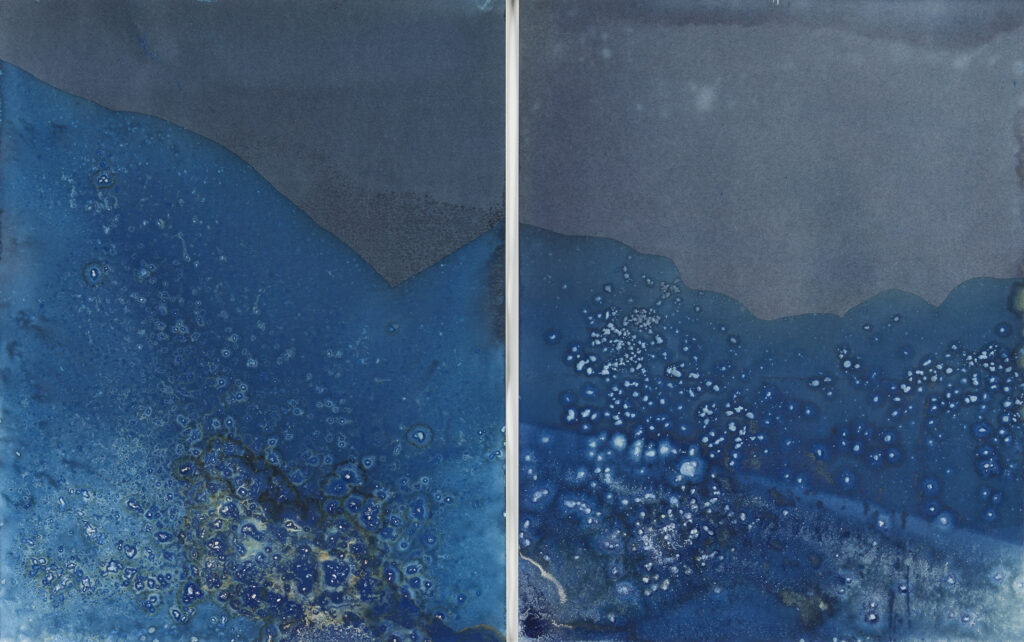 Meghann Riepenhoff, Littoral Drift #3 (Rodeo Beach, CA), June 13, 2013, cyanotype diptych on wove paper