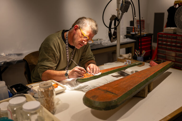 Arms and armor conservator Bill MacMillan at work in WAM's Idealab