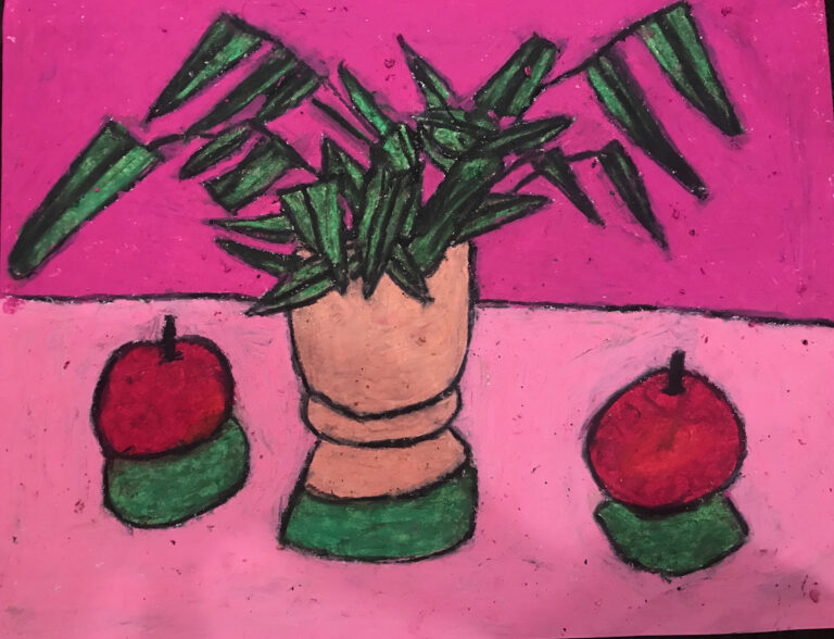 Sam Tomasiello, 'A Plant and Two Apples', oil pastel