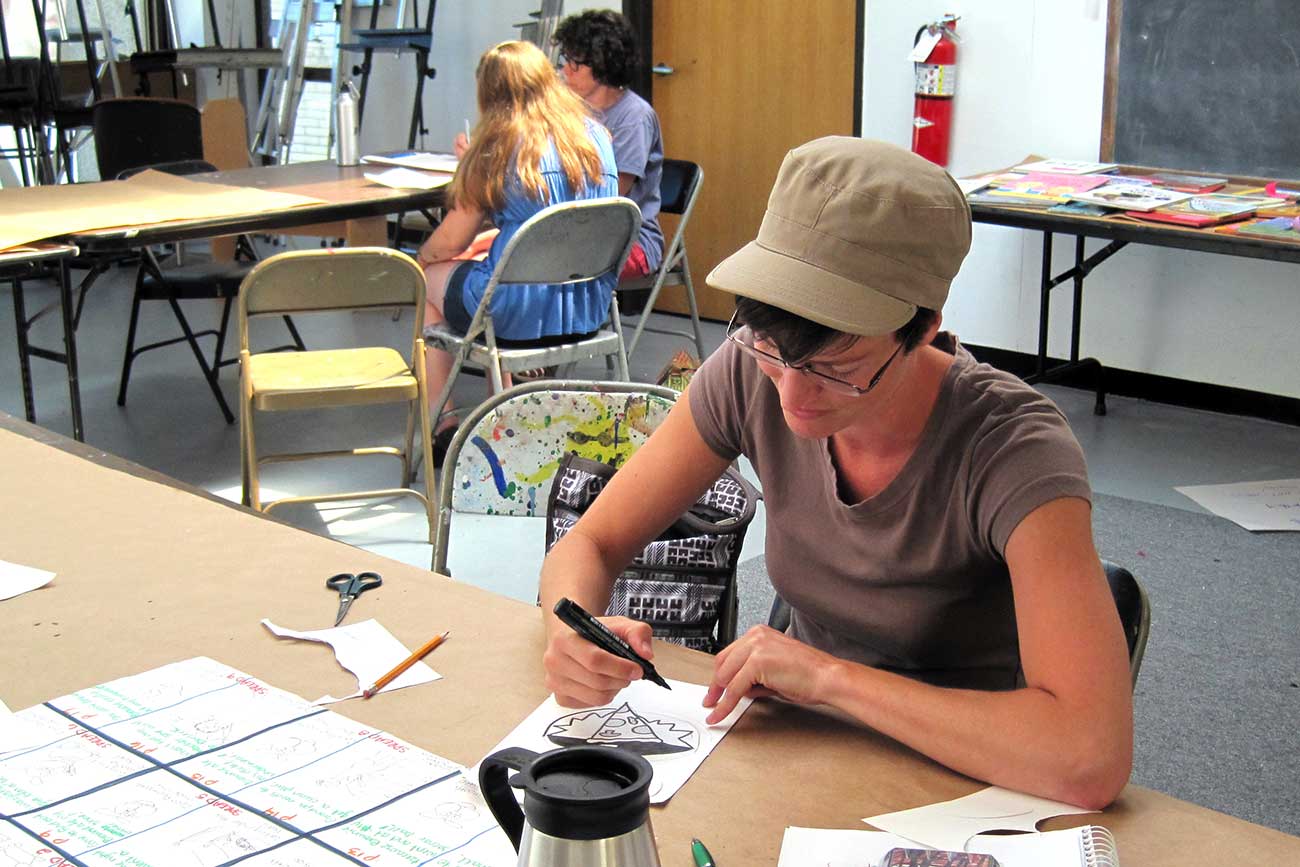 Artists at work in a studio