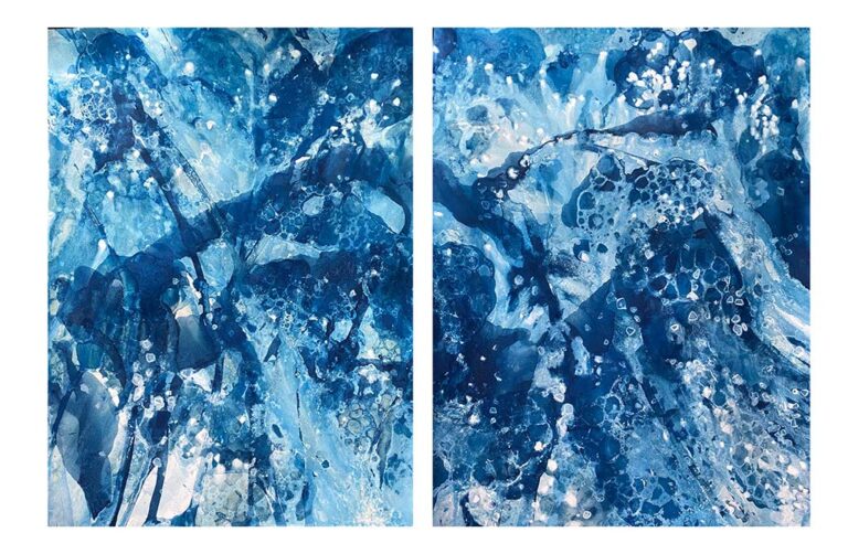 Camilla Jerome, 'Bodies of Water No. 017', 2023, cyanotype, water from the Atlantic Ocean, mineral salt, and soap on Arches watercolor